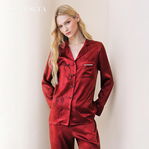 Solo seta22姆米女士真丝睡衣套装桑蚕丝印花家居服马年礼物礼盒 商品图0