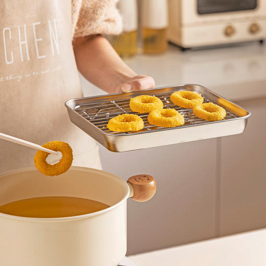 摩登主妇304不锈钢沥油盘滤油网架长方形油炸物备菜盘子托盘蒸盘 商品图1