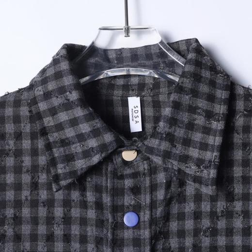 26CS18SDSA男士秋冬新款痞帅男装潮牌小格子磨破菱形格长袖衬衫百搭休闲 商品图1