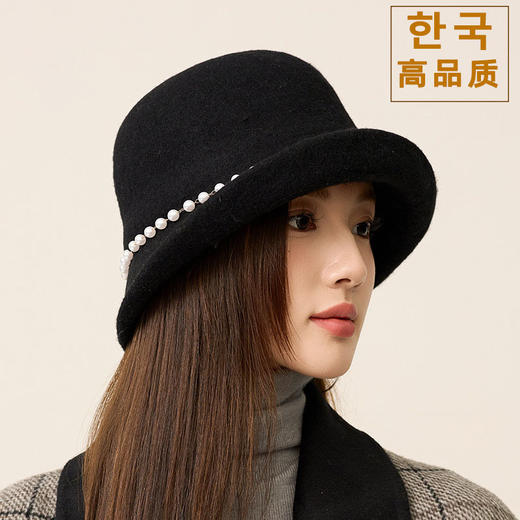丁摩 名媛小香风珍珠羊毛礼帽法式气质盆帽秋冬天保暖帽子5ZF-M3240 商品图4
