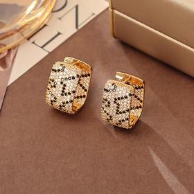 雀说 法式轻奢豹纹耳扣高级感时尚气质锆石耳环E811245