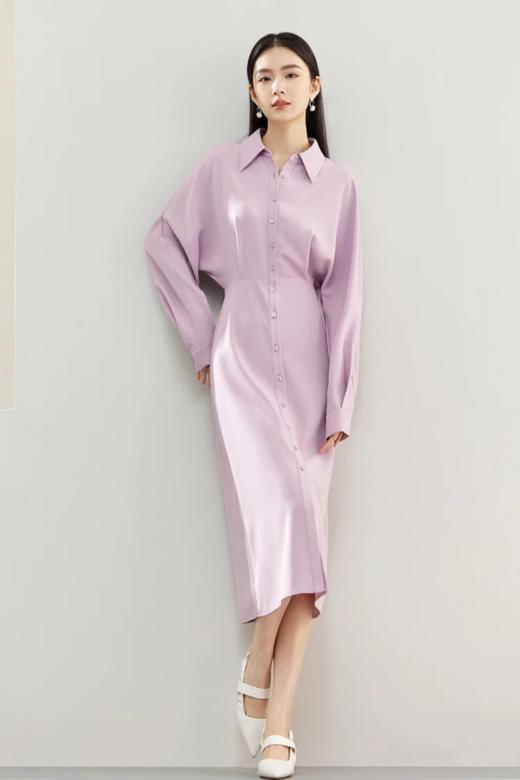 SENTUBILA尚都比拉 紫色通勤显瘦收腰衬衫气质连衣裙 21698 商品图5