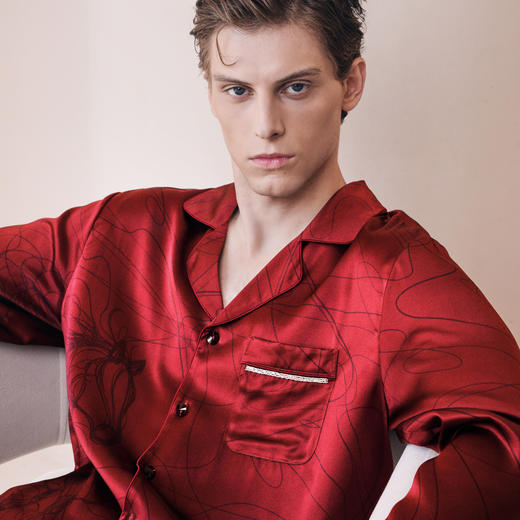 Solo seta22姆米男士真丝睡衣套装桑蚕丝印花家居服马年限定礼物 商品图4