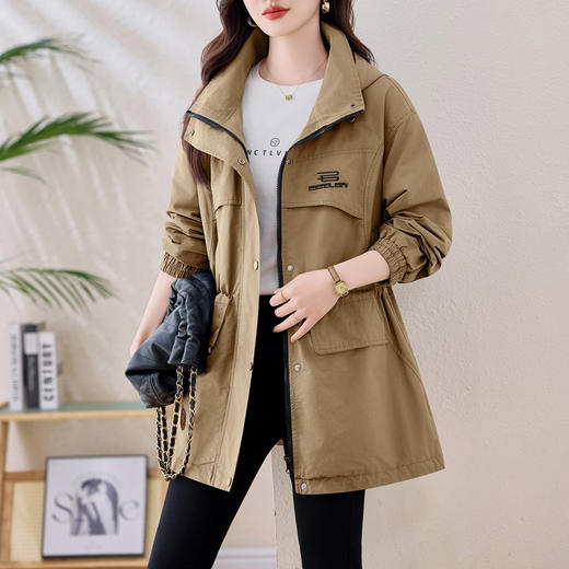 百媚生 棉质连帽女春季刺绣中长款风衣外套BKYWL1912 商品图1