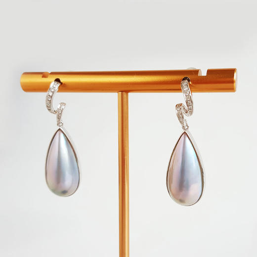 【天然正品】AU750白金镶钻镶天然水滴型约20.8*10.5MM海水马贝珠耳坠33.0*10.3*7.1MM（皆取最大值）311225NJM38 商品图3