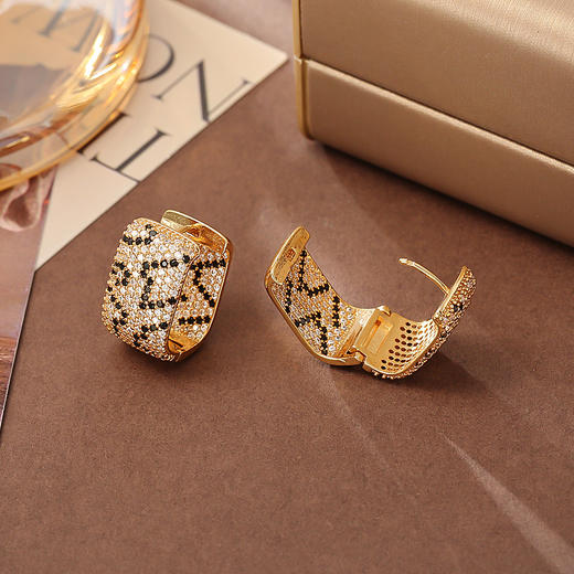 雀说 法式轻奢豹纹耳扣高级感时尚气质锆石耳环E811245 商品图3