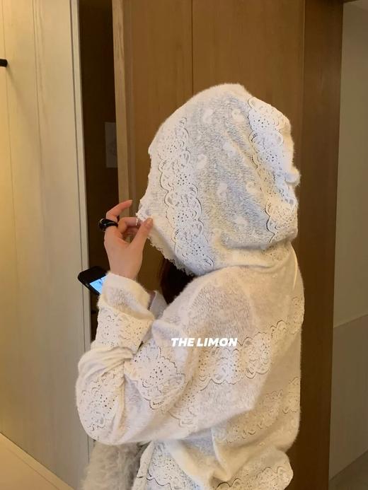 老米优品🎈3-5天。软乎乎仙女衣~!《重工钩花连帽水溶蕾丝衫》过渡季本命温柔衫！宽松版型，慵懒垂感好，谁穿谁显瘦！CY260119A 商品图3