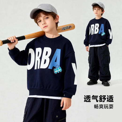 贝贝怡童装男童套头卫衣春秋款酷风男孩衣服中大童圆领洋气上衣ZB1FS034 商品图2