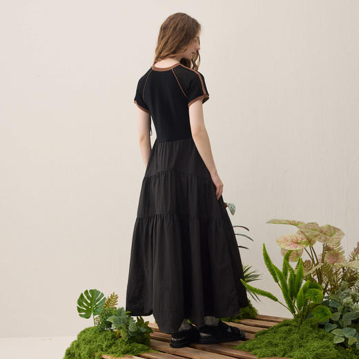 谜底针织连衣裙短袖2026年春季新品超细织造拼接长裙女261MZ0338 商品图2