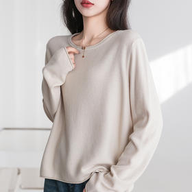【早春装新款宽松圆领毛衣】套头休闲百搭长袖棉线针织毛衣女 打底线衣毛衣 