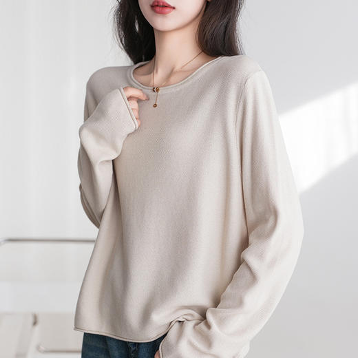 【早春装新款宽松圆领毛衣】套头休闲百搭长袖棉线针织毛衣女 打底线衣毛衣  商品图0