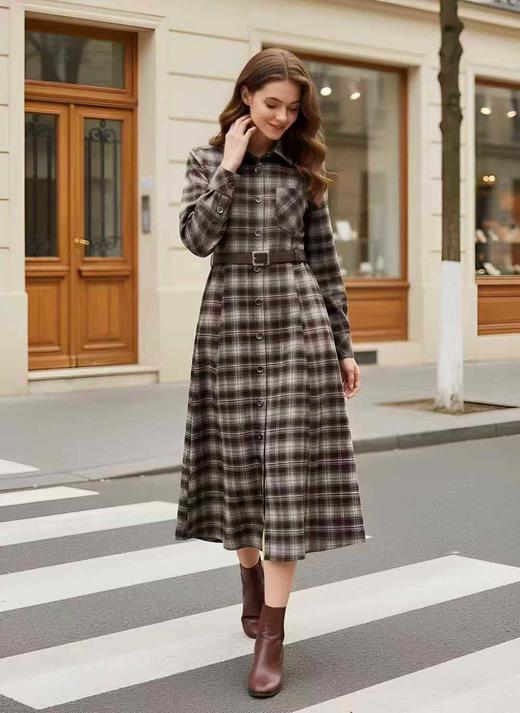 L57126-1#开襟品质款格子连衣裙 商品图0