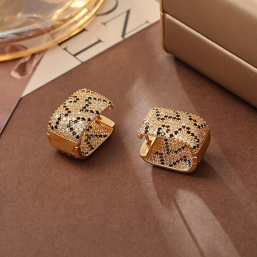 雀说 法式轻奢豹纹耳扣高级感时尚气质锆石耳环E811245 商品图2