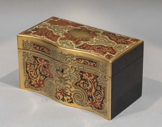 独角鹿西洋古董1850-1870年代法国拿破仑三世时期出品古典卷叶纹饰布勒镶嵌实木茶叶盒 商品图3