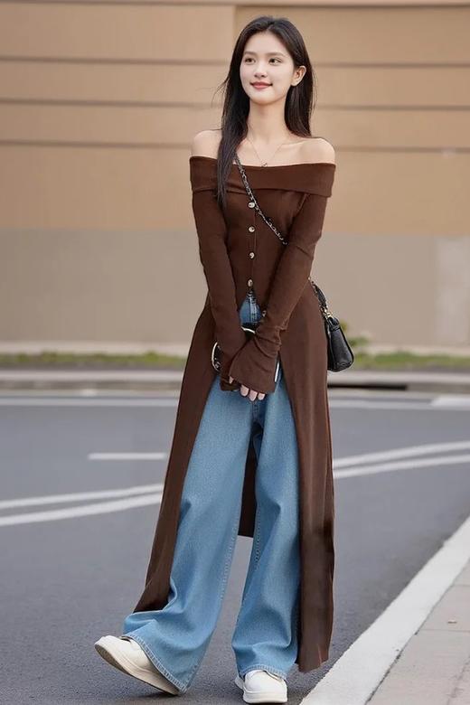 WBWQ 绝美精致气质一字肩收腰高开叉连衣裙 21707 商品图4