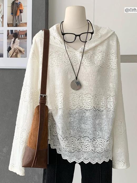 老米优品🎈3-5天。软乎乎仙女衣~!《重工钩花连帽水溶蕾丝衫》过渡季本命温柔衫！宽松版型，慵懒垂感好，谁穿谁显瘦！CY260119A 商品图1