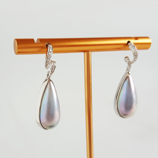 【天然正品】AU750白金镶钻镶天然水滴型约20.8*10.5MM海水马贝珠耳坠33.0*10.3*7.1MM（皆取最大值）311225NJM38 商品图2