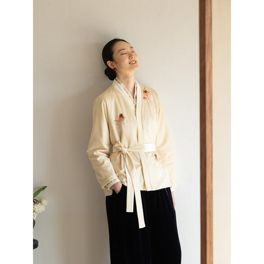 牧衣游原创 19姆米重磅丝棉手工刺绣棉衣素雅东方复古棉服 月舒 商品图3