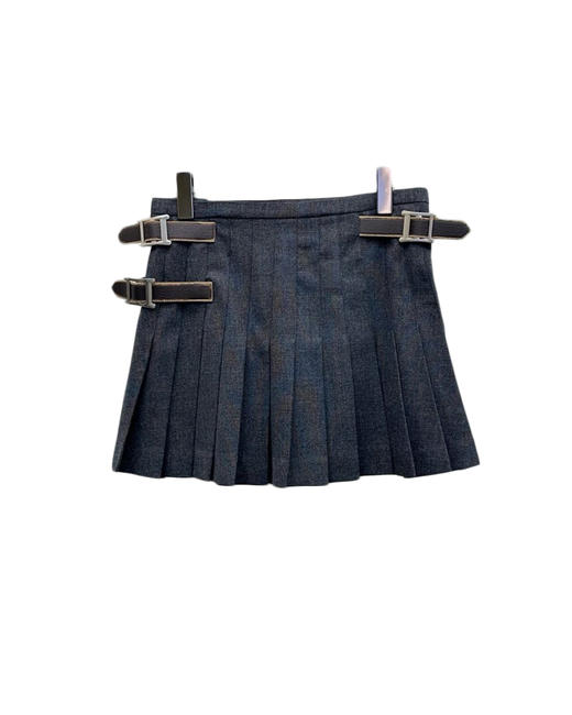 女款高腰做旧带扣百褶短裙hu020 商品图0