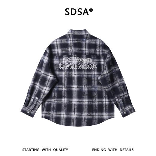 5719SDSA秋冬新款痞帅男装复古扎染格纹格子按扣长袖衬衫百搭休闲衬衣 商品图5