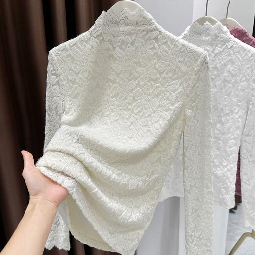 百媚生 蕾丝加绒加厚打底衫提花显瘦中领上衣 商品图0