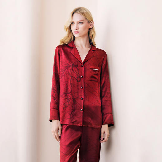 Solo seta22姆米女士真丝睡衣套装桑蚕丝印花家居服马年礼物礼盒 商品图1