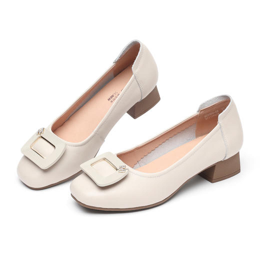 优雅风方扣浅口单鞋女粗跟舒适软底气质皮鞋妈妈鞋6C5009-55 商品图3