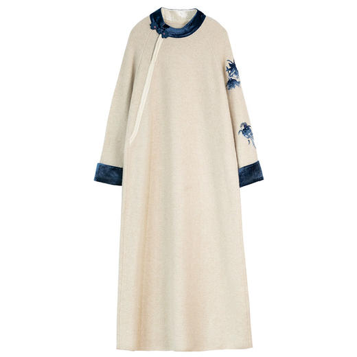 牧衣游原创 手工刺绣羊毛牛绒混织毛织连衣裙古朴改良旗袍茶服 霁 商品图4