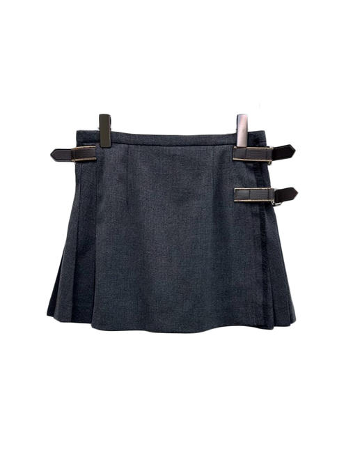 女款高腰做旧带扣百褶短裙hu020 商品图1