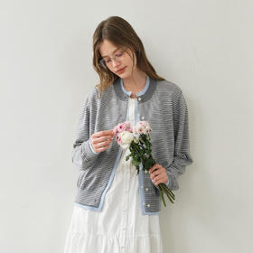 714street假两件条纹针织衫2026春季新款潮牌圆领针织开衫外套