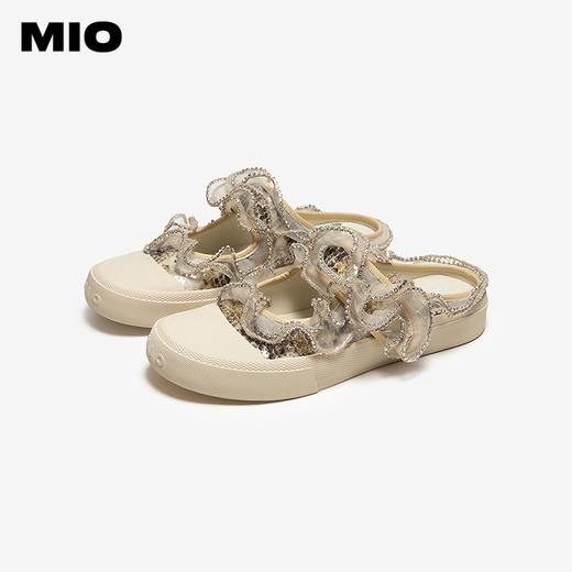 【上新】MIO米奥女鞋拖鞋2026夏季新款亮片木耳纱边板鞋运动包头拖凉鞋M262251314 商品图2
