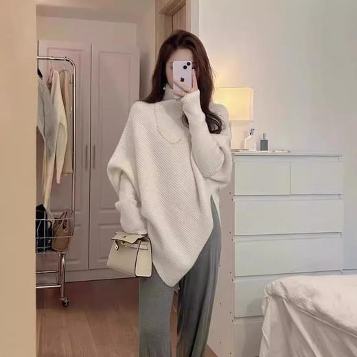 丁摩高领不规则小众100羊毛设计感毛衣女秋冬韩版宽松慵懒软糯上衣ALW2431 商品图1