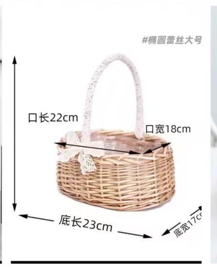 柳编椭圆蕾丝把手花篮/蕾丝篮 商品图4