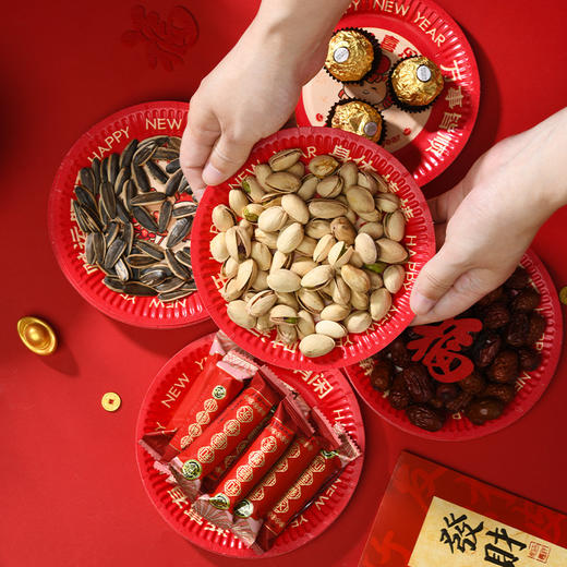 【喜庆新年款】2026马年新年春节吐骨碟客厅家用一次性加厚盘子喜庆纸盘野餐零食干果盘.jc 商品图2