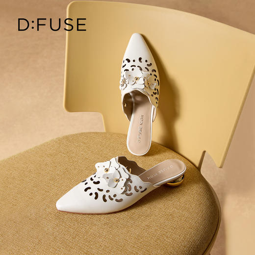 Dfuse迪芙斯2026春季新款尖头格桑花镂空半包头平跟穆勒拖鞋凉拖鞋DFE1110026 商品图4