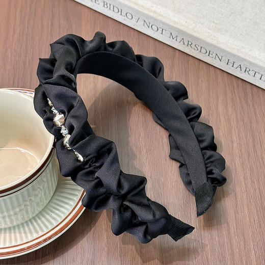 黑色木耳边头箍高颅顶褶皱发箍宽边新款高级感发捆头饰发箍-纪念日百货门店同款168643860 商品图3