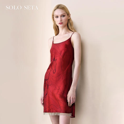 soloseta22姆米重磅女士真丝吊带短裙桑蚕丝印花睡裙马年新年礼物 商品图0