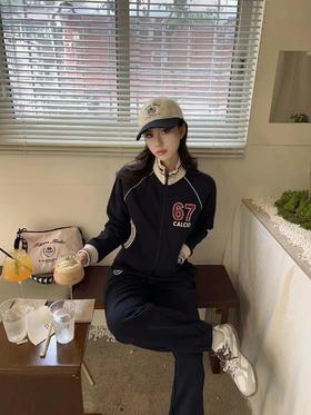 【春上新】【7折】6楼卡帕Kappa运动外套女新款复古立领针织开衫学院风撞色夹克K0G22WK01原价699现价559