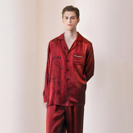 Solo seta22姆米男士真丝睡衣套装桑蚕丝印花家居服马年限定礼物 商品图2