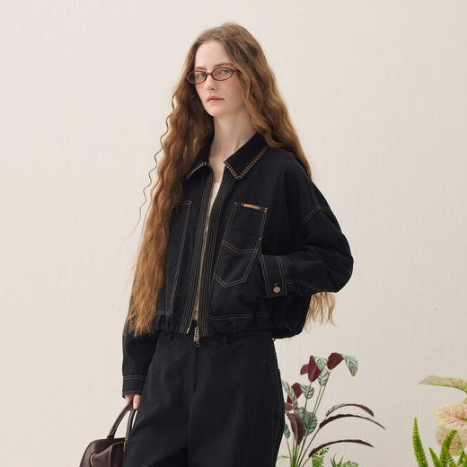 谜底牛仔外套长袖2026年春季新品黑色百搭大口袋酷感女261MW0228 商品图1