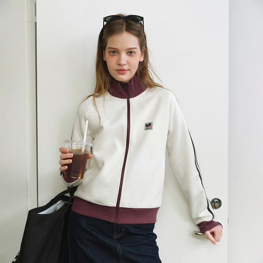 714street美式复古花纱撞色开衫2026春季新款潮牌插肩高领卫衣女 商品图0