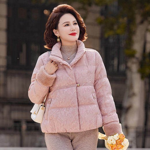 丁摩女装新款冬季立领新中式上衣洋气大码妈妈装短款大码羽绒服ALW8813 商品图2