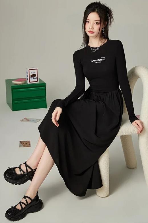 I LOVE CHOC 黑色赫本风显瘦拼接百褶连衣裙 21662 商品图2