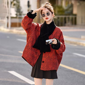 女式羽绒服新中式国风，白鸭绒外套配围巾HR-B5212