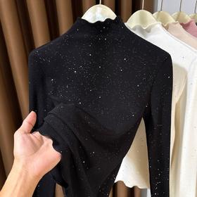 百媚生 亮晶晶木耳边保暖内搭T恤上衣