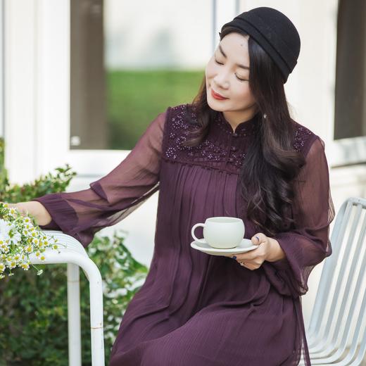 【林栖设计小店】手工钉珠|桑蚕丝钩花襦裙新中式仙气感2026春新款真丝连衣裙1961160 商品图2