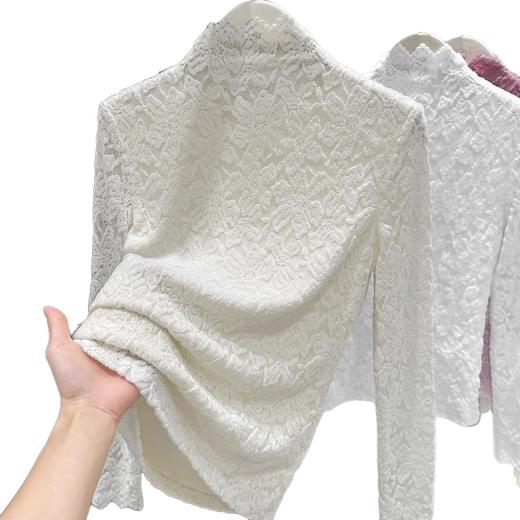 百媚生 蕾丝加绒加厚打底衫提花显瘦中领上衣 商品图4