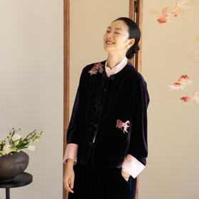牧衣游原创 丝绒手工刺绣外套新款气质东方文艺复古中式开衫 青川