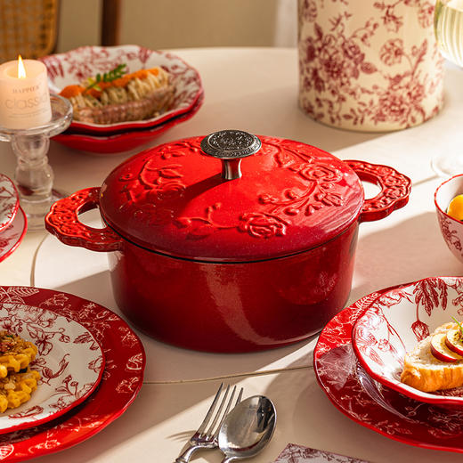 摩登主妇玫瑰假日珐琅铸铁锅新年新婚礼物家用砂锅不粘锅煲汤炖锅 商品图2