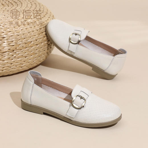 真皮软底乐福鞋女平底皮带扣单鞋舒适百搭妈妈鞋6C6898-17 商品图1